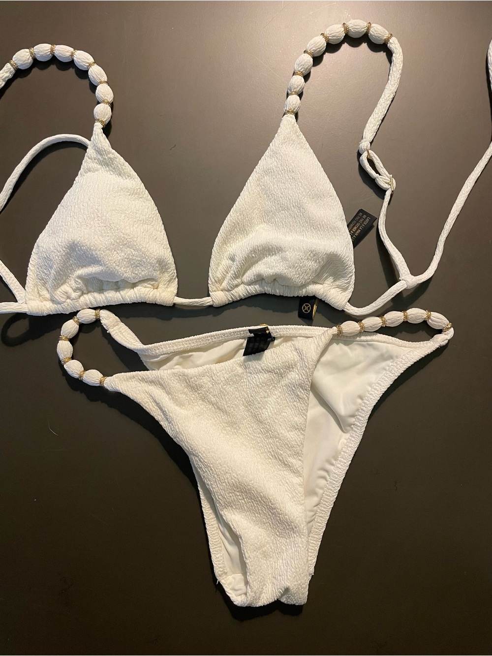 Everything but water- white/gold beaded swim suit
